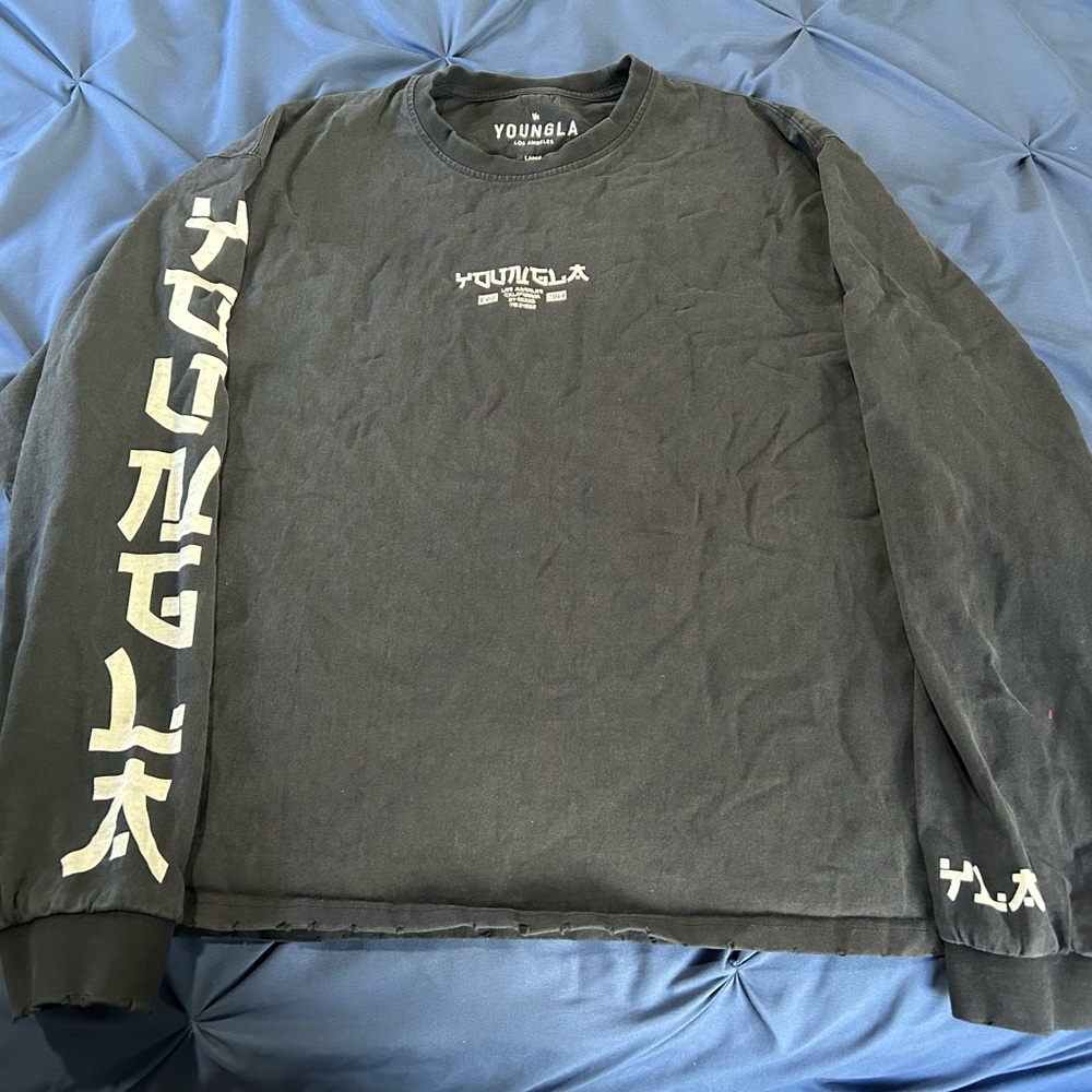 YoungLA black Long Sleeve Tee with White Accents